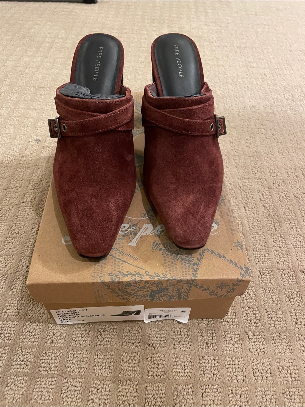 Free People Wine Suede Date Night Heeled Mule